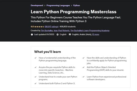 learn python programming masterclass tim buchalka online free|Courses .